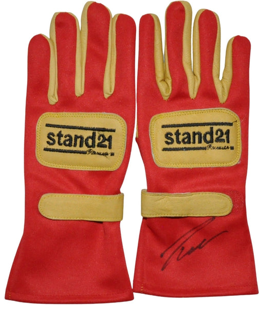 NIKI LAUDA SIGNED RED REPLICA RACING GLOVES PAIR