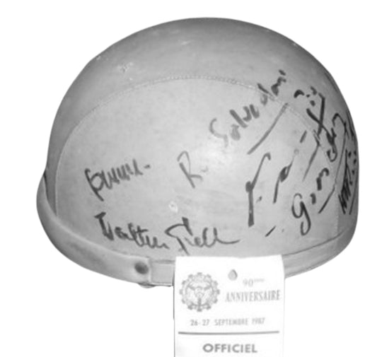Juan Manuel Fangio Signed Open Face Vintage Full Scale Replica Helmet - SOLD